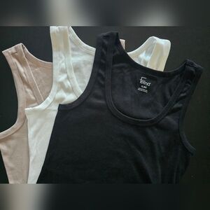 Felina Black White and Taupe Ribbed Tank Tops - Set of 3